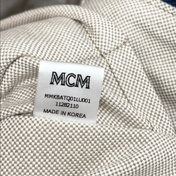 MCM New With Tags Logo Monogrammed Jacquard & Leather Blue Backpack - Picture 9 of 14